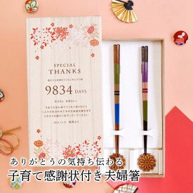 結婚式 両親ギフト 両親贈呈品 お祝い 記念品 メッセージ 長寿祝い 誕生日 結婚記念日 内祝い 金婚式 銀婚式 初任給ギフト 新築祝い 父の日 母の日 敬老の日 お礼ギフト 桐箱入り 夫婦箸 箸置き 箸ギフト UV印刷／子育て感謝状付き夫婦箸＆箸置きセット「春日」