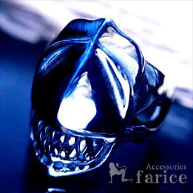 アイアンマスク・スカル(無数の牙を持つ鉄仮面髑髏) アームドデザイン 艶出し光沢鏡面仕上げ メンズ ステンレス リング