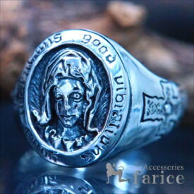 シルバーアクセサリー マリア 聖母 クロス 十字架 蛇 スネーク 鱗 指輪 メンズ フリーサイズ リング