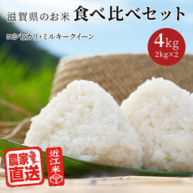 農家直送 近江米 令和5年産 お米食べ比べ セット コシヒカリ ミルキークイーン (2kg×2種 計4kg) 滋賀県産 白米 玄米 送料無料 少量 味比べ 2023年