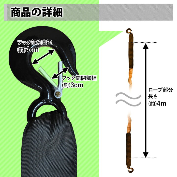 楽天市場 5 Offクーポン利用時6 631円 4 1 0 00 23 59 緊急用 牽引ロープ 最大破断力 14t 牽引フック けん引ロープ 牽引 けん引 伸縮 4m 道具 8t 5t エンスト スリップ 沼 泥 ぬかるみ 坂道 故障 脱輪 救助 移動 雪 脱出 装着 車 軽自動車 普通車