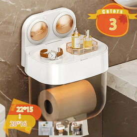 500円OFFクーポン 壁掛け トイレットペーパーボックス パンチフリー 吸盤式 工事不要 大容量 キッチンペーパースタンド 透明蓋付き 洗面所 掛ける ロール紙収納 小物置き 整理棚 使用便利 アパート シンプル シック 普段使い 防水 片手でとれる fascimo