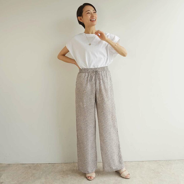 楽天市場 ランダムドットストレートパンツ レディース パンツ 柄パンツ 柄パン プリント柄 ドット ドット柄 おしゃれ ゆったり オシャレ リラックス トレンド きれいめ ボトムス ゴム ウエストゴム ゆるパン Fashfren Fashfren
