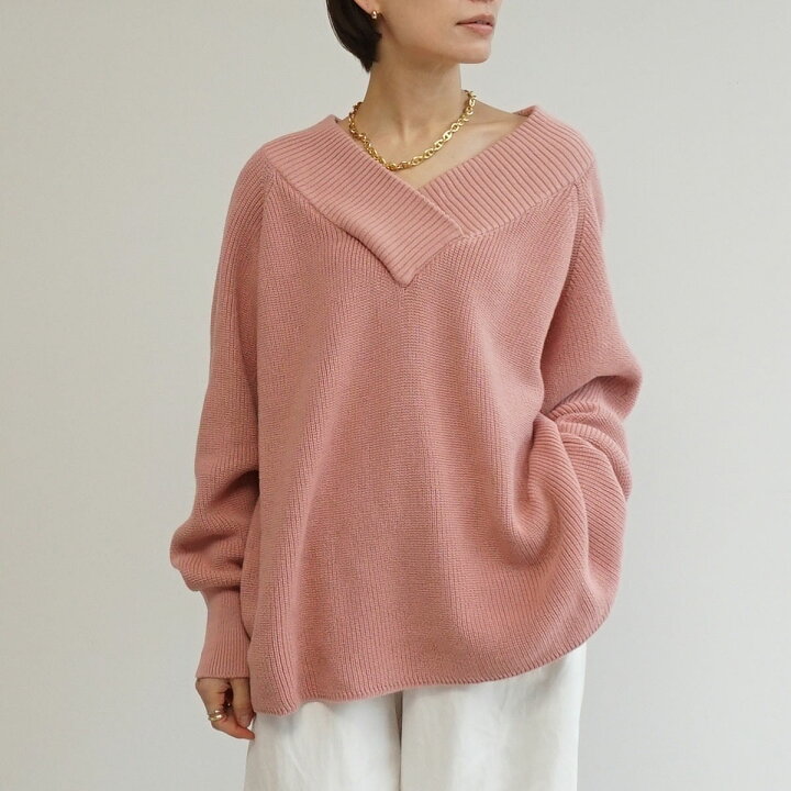 楽天市場】ワイドVネックコットンニット ピンク再入荷 : FASHFREN