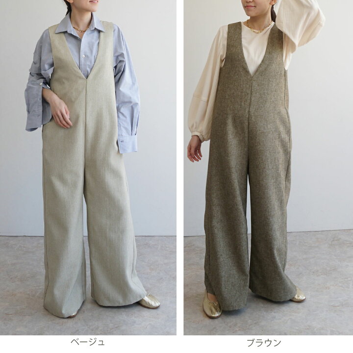 楽天市場】Vネックジャンプスーツ サロペット パンツ オールインワン 