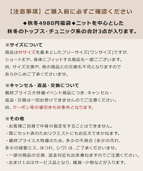 楽天市場】福袋 2025 訳あり福袋【春夏 秋冬 トップス3点+おまけ1点  