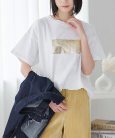 [SALE 3980円→3480円クーポン利用で] tシャツ レディース 半袖 箔プリントtシャツ オーバーサイズ 綿100% コットン100% 箔 プルオーバー カットソー 英字 プリント ゆったり 体形カバー 着痩せ 大きいサイズ おしゃれ お洒落 カジュアル プレママ 春 夏 手洗い可能 [231213]