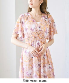 [SALE] リゾートワンピース シフォン リゾート ワンピース レディース 夏 秋 ロング 半袖 長袖 カシュクール 柄ワンピース 二の腕カバー vネック 大人 きれいめ おしゃれ 体型カバー 着痩せ 花柄 ダルメシアン柄 ドット 水玉 190346 涼しい