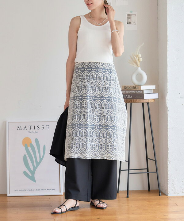 rokh FLORAL LACEスカート 36 刺繍入りグレー ミディ丈 rokh FLORAL  