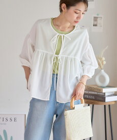 【3383円クーポン利用で】ときめきをギュッと詰め込んだ「ボレロブラウス」 3WAY リボン カーディガン レディース 秋 薄手 七分袖 五分袖 Aライン ティアード ブラウス 背中あき ボレロ 大人 可愛い ショート丈 背中開き はおり トップス 春夏 [240501]メ