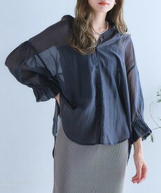 シアーシャツ【SALE】 レディース フリル袖 ブラウス デザインシャツ デザインブラウス 半袖 ボリューム袖 ブラウス シアー 透け感 春 夏 シースルー ぽわん袖 ゆったり トップス 羽織り 大人可愛い 230601