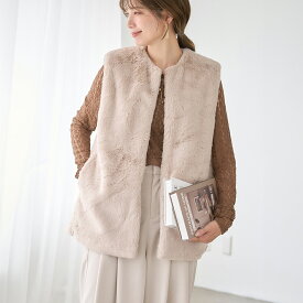 ファーベスト / レディース ファー ベスト レディース ファージレ ロング フェイクファー ノーカラー ジャケット ジレ エコファー 大人可愛い 上品 高見え おしゃれ 前開き 羽織り ライトアウター トップス きれいめ 秋 冬 大きいサイズ 体型カバー 231032