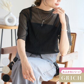 【SALE】 ラメ シアー トップス レディース 半袖 夏 楊柳 メロウ ハイネック プルオーバー シアートップス 細プリーツ きれいめ 透け感 レイヤード 肌見せ 涼しい ゆったり 大きいサイズ 二の腕カバー 大人 きれいめ 春夏 [240407]メ