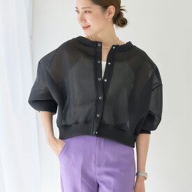 【SALE】 シアーダンボール カーディガン ＼透け感×ハリ感＝華奢見え／ 前後2WAY 長袖 トップス レディース シアー スナップボタン シアーカーディガン 透け感 ショート丈 ゆったり 大人 カジュアル おしゃれ 羽織り 軽量 はおり 春 夏 秋 241220