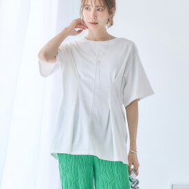 【3978円クーポン利用で】 ウエストタック ペプラム Tシャツ カットソー トップス レディース チュニック 半袖 春 夏 クルーネック 二の腕カバー 体型カバー オーバーサイズ 大きいサイズ ゆったり くびれ 華奢見え デザイン おしゃれ 無地 綿100 [250439]