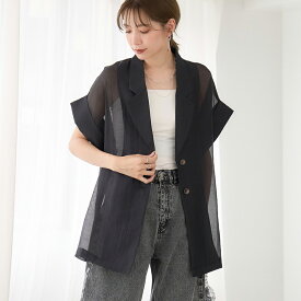 【SALE】 シアージャケット レディース 半袖 シアー テーラード ジャケット 春 夏 トップス 羽織り 透け感 シースルー きれいめ 大人 ライトアウター シアーブルゾン ゆったり 大きいサイズ 夏はおり 冷房対策 おしゃれ [250802]