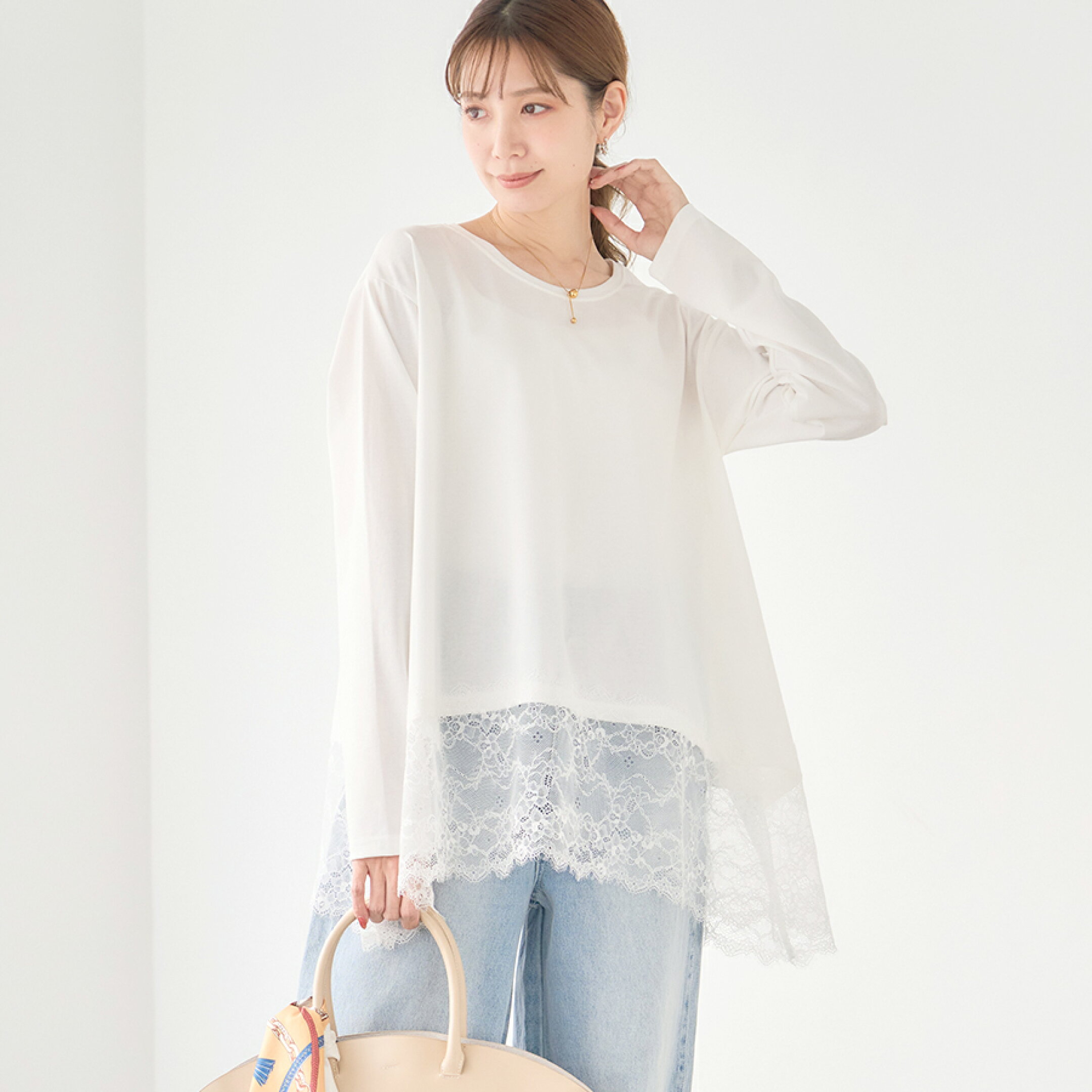 裾レースロングTシャツ[251205]