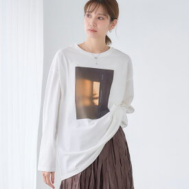 ニュアンス柄 ロンT/ Tシャツ レディース 長袖 プリント オーバーサイズ ゆったり 大きいサイズ クルーネック 大人 カジュアル おしゃれ [260116]
