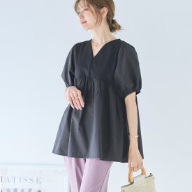 【4828円クーポン利用で】 Vネック ペプラム ブラウス チュニック レディース 春 夏 トップス 半袖 ぽわん袖 体型カバー 大人 可愛い きれいめ オケージョン 二の腕カバー 体型カバー キーネック ティアード ゆったり お尻が隠れる 着痩せ デザインブラウス 250227