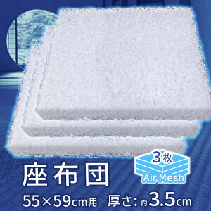 空気で支える ループ状繊維 エアー 座布団 日本製 高反発 座布団 AIR Mesh PRESS 同色カバー3枚付き 軽量 固い 空気で支える 防カビ 厚さ3.5cm 銘仙判 ざぶとん (製品:約52×57cm カバー:約55×59cm)