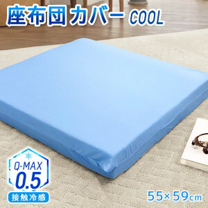 座布団 カバー 55×59cm 接触冷感 涼感 クール Q-MAX Qマックス 吸水速乾 ざぶとん 洗える 全開ファスナー Q-MAX0.5 最大値 メール便対応 代引き不可