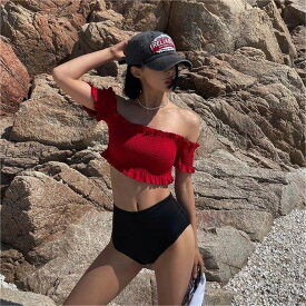 3,980円→2,980円【圧倒的な高評価★4.63】大人可愛く体型カバー♪ オフショル ビキニ 水着 レディース 体型カバー フリル ビキニ 2点セット お腹が隠れる ワイヤー 水着 盛れる ビキニ 可愛い 韓国 オフショルダー 大人 海 プール 【FASHIONFAN®公式】