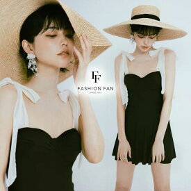 ＼可愛く体型カバー♪／リボン 水着 レディース 体型カバー ワンピース 肩紐 リボン バックレス スカート 水着 レディース 体型カバー ワンピース水着 水着 体型カバー 水着 ワンピース 大人 ガーリー 韓国風 ワイヤー 盛れる【FASHIONFAN®公式】