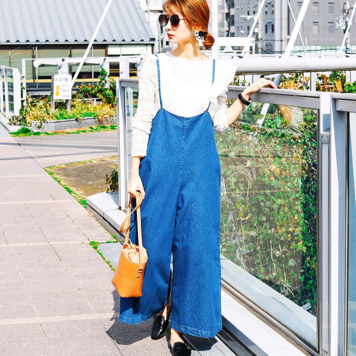 楽天市場 デニム キャミ ロンパース オールインワンサロペット ジャンプスーツ コンビネゾン レディース オールインワン サロペット オーバーオール ワイド ロング丈 キャミワンピース 大人 かわいい キャミ風 ワイドパンツ デニム 大きいサイズ 秋 冬 M Lサイズ メール