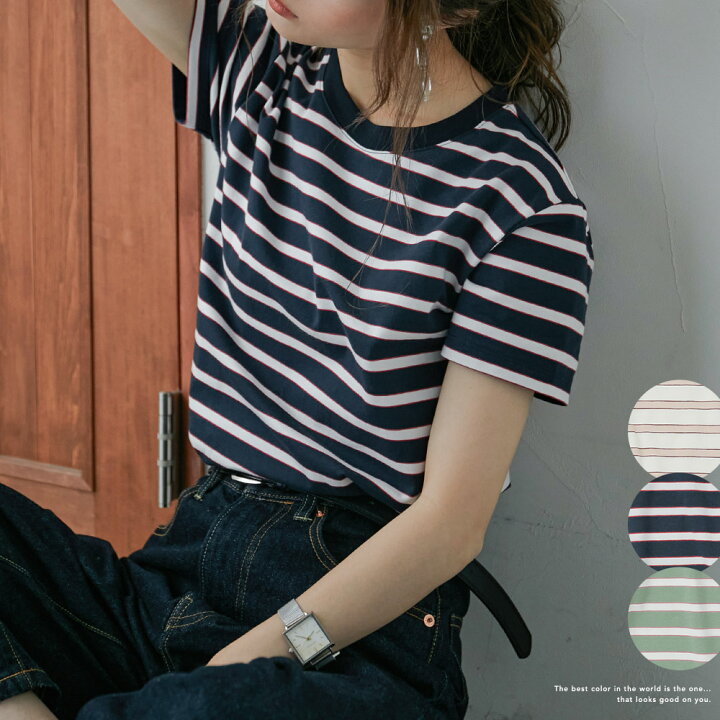 楽天市場】マルチボーダー Tシャツ レディース 半袖 五分袖 シャツ