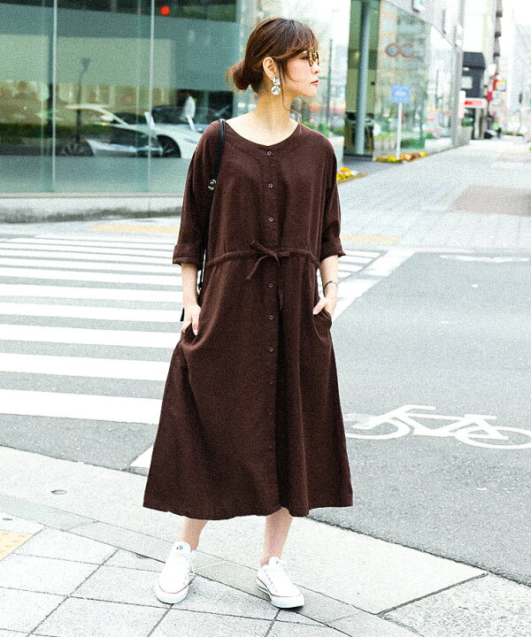 楽天市場】リネンレーヨン ロング シャツワンピース 大きいサイズ 5分  