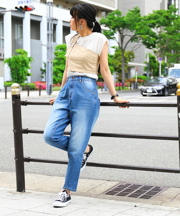 楽天市場】ゆるっと穿ける デニムサルエルパンツ レディース 大きい 