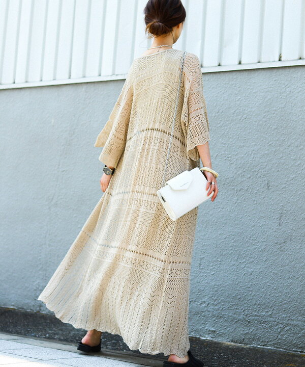 楽天市場】レース 総レース かぎ編みレース ガウン ロング丈  