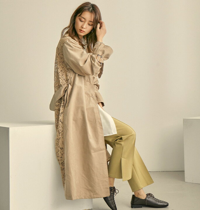 楽天市場 バックスタイルにひとくせ加えた女性らしい春トレンチ バックレース トレンチコート スプリングコート レディース ロング コート ガウンコート 春コート キャンディ袖 ロング丈 花柄 レース 生地 上着 羽織 アウター ジャケット 春服 春アウター リボンベルト