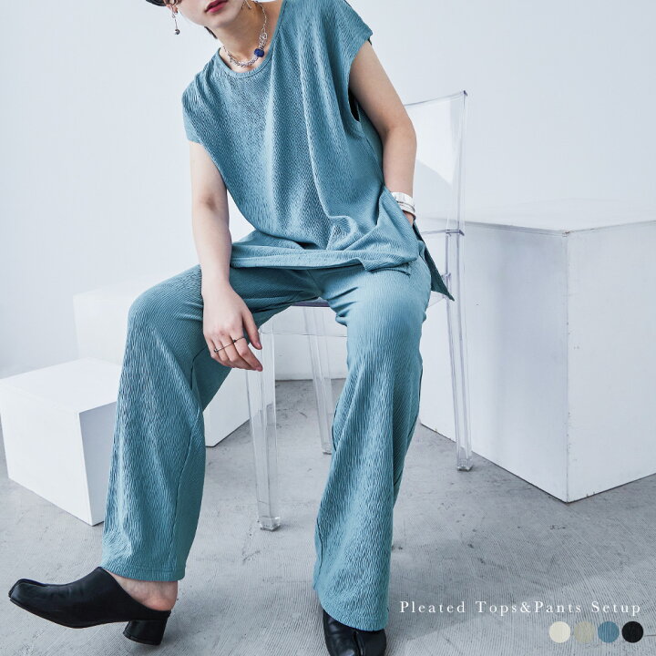 楽天市場】【全品15%オフクーポン】プリーツトップス×パンツ  