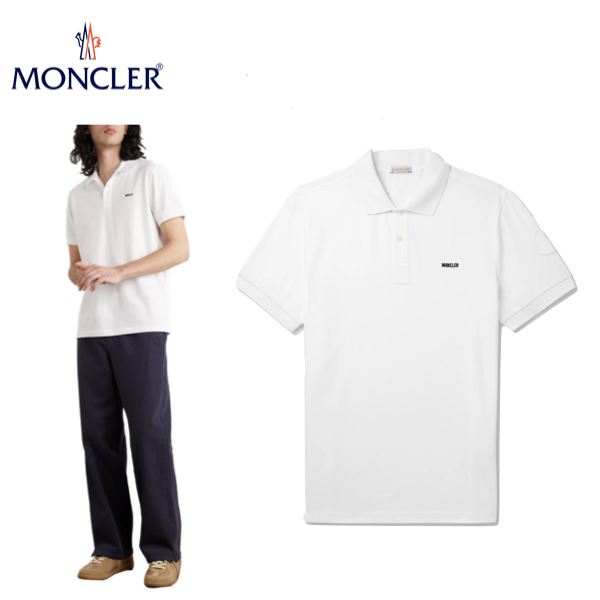 MONCLER Logo embroidered polo Mens White Top 2023SS モンクレール ロゴ刺繍 ポロ メンズ ホワイト トップス 2023年春夏