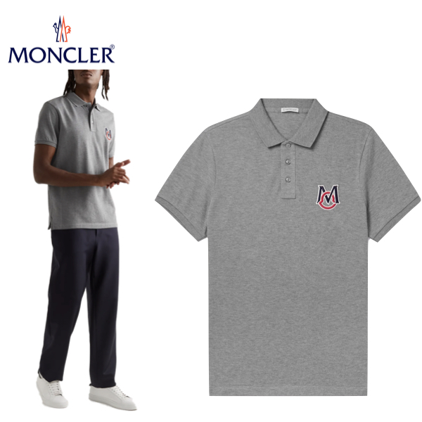 楽天市場】MONCLER Logo embroidered polo Mens Grey Top 2023SS