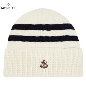 MONCLER Striped wool and cashmere beanie White 2023AW モンクレール ストライプ ウール&カシミア ビーニー帽 2023年秋冬