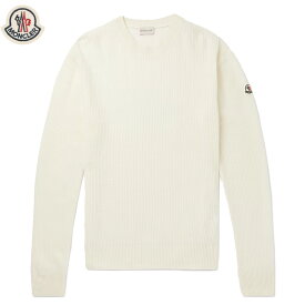MONCLER Ribbed Virgin Wool and Cashmere-Blend Sweater Off-White 2023AW モンクレール リブ バージン ウール & カシミア ブレンド セーター オフホワイト 2023年秋冬