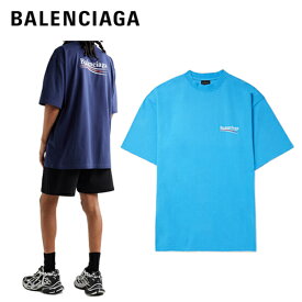 【2colors】BALENCIAGA バレンシアガ 2018年春夏 Oversized logo-print cotton T-shirt Tシャツ ロイヤルブルー,ブルー