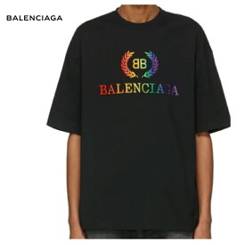 【2colors】BALENCIAGA バレンシアガ 191342M213025 ブラック レインボー、ホワイト レインボー BB レギュラー フィット T シャツ トップス 2019年春夏