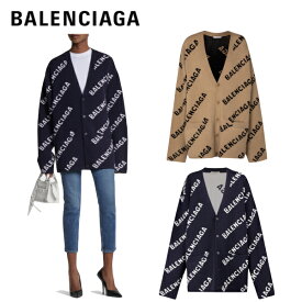 BALENCIAGA Logo intarsia wool cardigan Beige black 2021SS バレンシアガ ウール カーディガン トップス ベージュブラック 2021年春夏