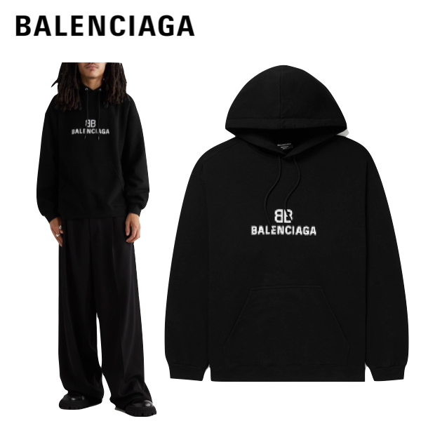楽天市場】BALENCIAGA logo print cotton jersey hoodie tops black