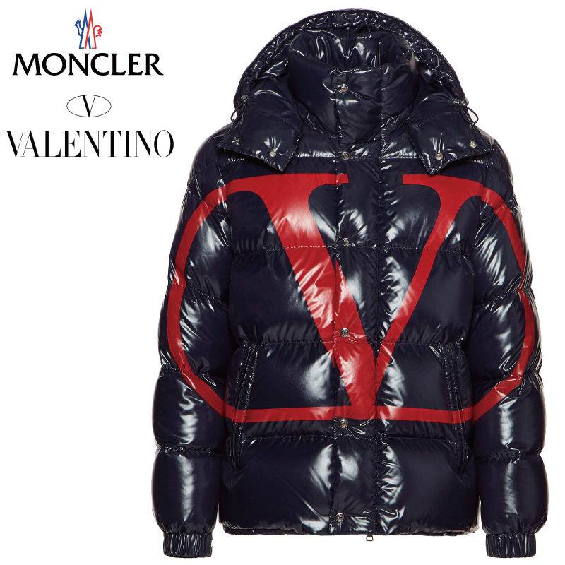 楽天市場】MONCLER VALENTINO V Logo Navy Rosso Mens Down Jacket ...