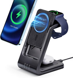 robasst ワイヤレス充電器 3in1 apple watch 充電器 最新OS 対応 アップルウオッチ充電器 magsafe充電器 iphone android 小型 PSE認証 Ultra/8/9 iPhone16/15/14/13/12/mini/pro/pro max/airpods対応