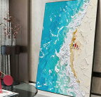 キャンバスアート 油絵 抽象画 手描き ハンドペイント 海 ビーチ 海岸 風景画 おしゃれ ウォールアート インテリア 壁掛け雑貨 オイルペイント