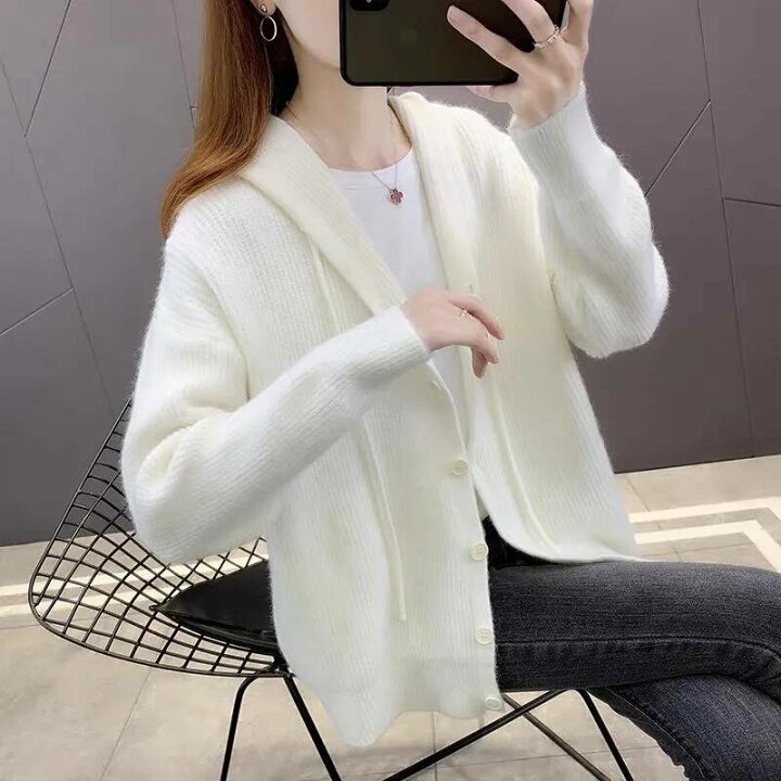 楽天市場 ニットカーディガン カーディガン レディース 洗える ニットセーター 秋冬 フード付き ゆったり アウトー 送料無料 ニットカーディ ショート オフィス カジュアル きれいめ シンプル 無地 長袖 おしゃれ フード付きカーディガン Fast Fashion