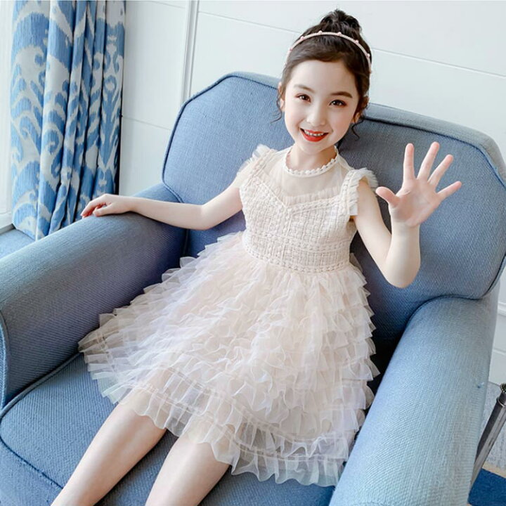 楽天市場 チュールワンピース 子供服 ワンピース ノースリーブ チュール ミディアムワンピース 膝丈ワンピース レース付き ふんわり 可愛い 女の子 女児 ガールズ 重ね着 インナーワンピース お洒落 夏新作 Fast Fashion