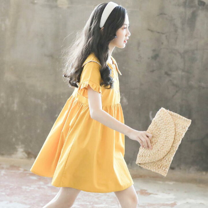 楽天市場 ワンピース 子供服 女の子 膝丈ワンピース 半袖ワンピース フレア 折り襟 ナチュラル すっきり 森ガール 可愛い キレイめ お洒落 おしゃれ 子供 ゆったり カジュアル 夏新作 Fast Fashion