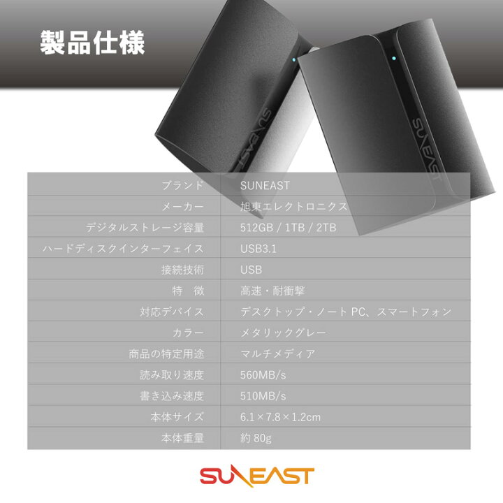 楽天市場】楽天ランキング1位受賞☆SUNEAST ポータブル SSD 512GB 2TB 