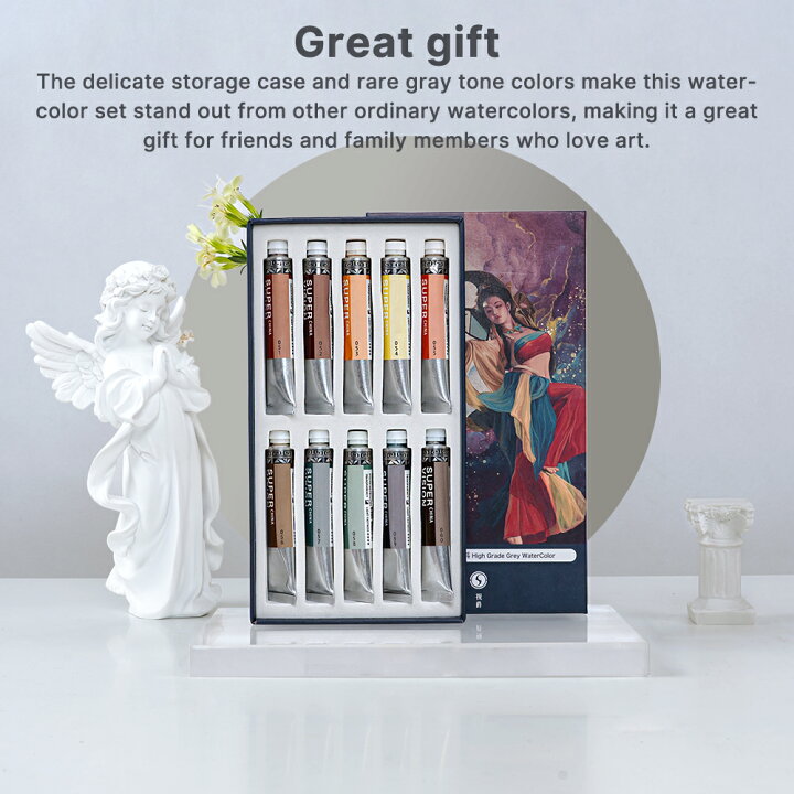 楽天市場 Super Vision 水彩絵の具 10色 パステルカラー 透明水彩 絵の具 8ml チューブ イラスト 漫画 ホビー 画材 えのぐ グレー 灰色 アーティスト 長安宮樂 絵の具 セット クリスマス プレゼント 送料無料 Fastsalesdirect